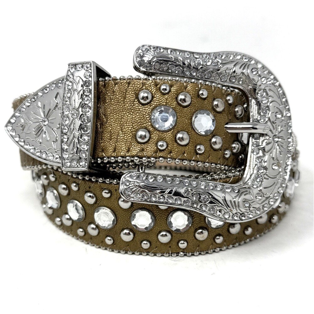 Womens Western Blingy Belt Sz L Studs Rhinestones Boujee Rodeo Gilded Queen Bey